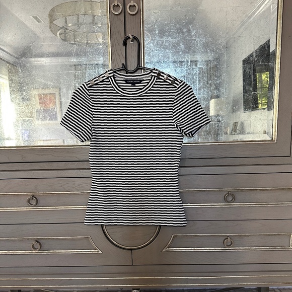 Veronica Beard Black White Striped Draya Knit T-Shirt Size XS - Picture 1 of 6